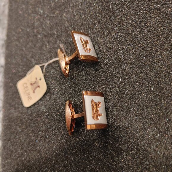 CELINE Paris Cufflinks Gold Plated, Arc de Triomphe on back. Made in Japan. - Picture 3 of 16